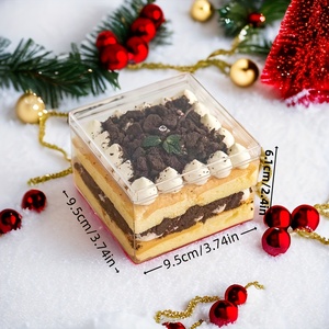Transparent Square PS Plastic Recyclable Tiramisu Dessert Storage Container Pastry Packaging <b>Box</b> with Lid and Embossing - Product Image 3