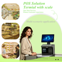 Terminal de point de vente (TPV) commercial en gros avec double écran interactif pour caisse enregistreuse, idéal pour supermarchés, boulangeries et commerces de proximité