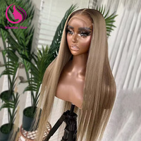 Perruque Lace Frontale Transparente 13X6 13X4 Ombré Blond Lisse avec Racines 1B, Perruque Cheveux Humains Lace Front 5X5 avec Closure