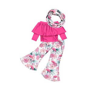 Conjunto de ropa de 3 piezas para niña pequeña, top corto, pantalones acampanados con bufanda, ropa para niña - Product Image 6