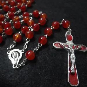 Hot new red bead necklace drop oil Rosary cross necklace