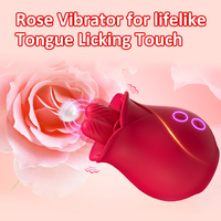 Doppelsprachiger Rosenblüten-Brust- und Vulva-Massager mit vibrierenden, neckenden und leckenden Funktionen – Elektrischer Vibrator für Frauen
