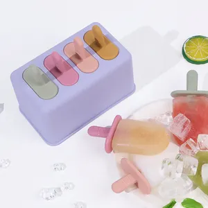 BPA Free Reusable Ice Lolly Mould Homemade Ice Cream Popsicle Mold 4 Cavities Ice Pop Maker Set Popsicle Molds Silicone For Kids