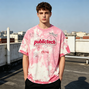 Camiseta Rosa Oversize Personalizada de Algodón 100% Antipilling con Apliques Vintage y Letras Tie-Dye, Cuello Redondo, Unisex, Estilo Urbano, OEM para Hombre - Product Image 3