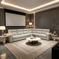 Canapés d'angle inclinables électriques en cuir véritable italien avec haut-parleurs et fonction extensible pour salon et home cinéma