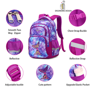 Mochila Escolar Infantil de Gran Capacidad con Diseño de Cola de Sirena Cusangel, Juego de Mochilas Impermeables para Niñas, Morado - Product Image 4