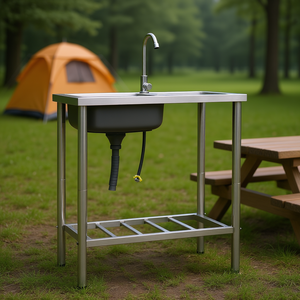 Évier de camping en acier inoxydable D0100H7DVU6, simple bac avec robinet, pour cuisine extérieure - Product Image 2