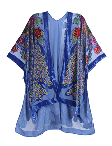 Kimono de terciopelo azul real, con flecos, tipo cubrecama, chaqueta Debore, kimono de terciopelo quemado, bohemio, bata Debore con flecos, hippie, <span class=keywords><strong>Haori</strong></span> - Product Image 1