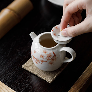 Guanlan Wood Ash Hand Painted Iron Red Pine Breeze Ceramic Teapot Round With Lid Kung Fu <b>Tea</b> <b>Set</b> Single Teapot - Product Image 4