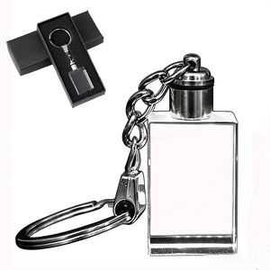 Hot Sale Gift Box Package Rectangle Shape Blank Glass Light Keyring Crystal LED Clear Keychain