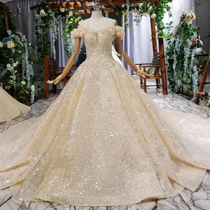 HTL684 Jancember Tắt Shoulder Flower Pattern Sequin Phụ Nữ Tô Châu Đơn Giản Wedding Dress