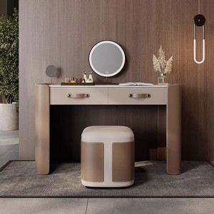 Modern Minimalist Dressing Table With Drawers Saddle Leather Top Master Bedroom <b>Vanity</b> <b>Makeup</b> <b>Vanities</b> - Product Image 2