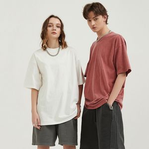 Camiseta Vintage Unisex con lavado ácido 100% algodón elegante patrón sólido en blanco de gran tamaño ropa de hombre de talla grande - Product Image 2