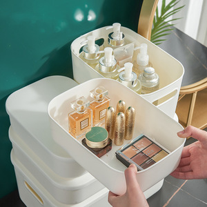 Desktop Storage Box Rectangle Stackable 20L-30L Solid Color Bathroom Toiletries Organizer - Product Image 3