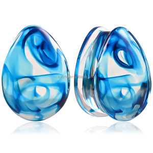 Evorte <span class=keywords><strong>0G</strong></span> 1G قطرة دمعة سدادات أذن زجاجية زرقاء مع O قيق نفق متوسع قطرة ماء الأذن مقاييس قرط ثقب - Product Image 2