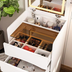 Coiffeuse moderne mini en panneaux de bois réglable sur pied avec miroir LED haute définition et design <span class=keywords><strong>ouvert</strong></span> pour <span class=keywords><strong>chambre</strong></span> et salon - Product Image 4