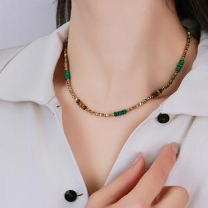 Nouveau fait à la main couleur or hématite nature pierre collier de perles personnalité artistique titane acier ornement pour femme bonne chance - Product Image 3