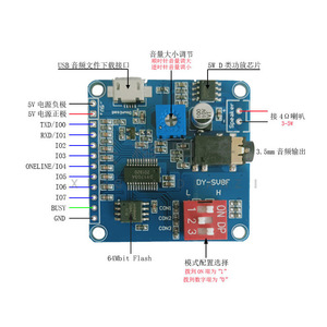 DY-SV8F MP3 Audio Module 64Mbit Flash <b>USB</b> Download Serial Control <b>Speaker</b> Output - Product Image 1