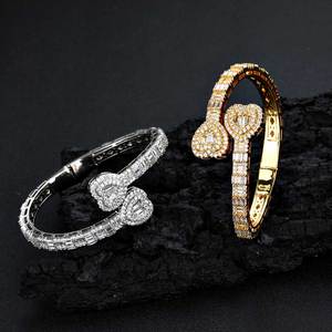 Hip Hop Jewelry Micro Pave Baguette CZ Stone Iced Out Hamsa Hand Charm <b>Bangle</b> Bracelet <b>for</b> <b>Men</b> Women - Product Image 6
