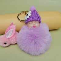 Porte-clés tendance avec pendentif boule pompon en fourrure pelucheuse, accessoires de bijoux mignons de dessin animé, anneaux de clés doux