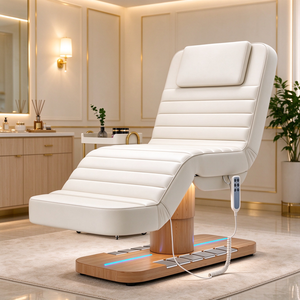 Table de soin esthétique électrique à 3 moteurs, réglable en hauteur, avec base en bois et éclairage LED, pour spa et massage facial - Product Image 2
