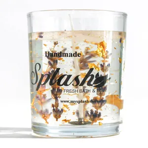 Vela de gelatina con diseño de flores secas, recipiente de vidrio perfumado, gran oferta