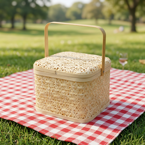 Caja de regalo de bambú tejida a mano cuadrada, caja de regalo de bambú laminado natural y embalaje de almacenamiento, caja de bambú hecha a mano al por mayor. - Product Image 3