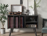 Table de tourne-disque pliable de grande taille, support de tourne-disque en bois avec support d'affichage pour vinyle, pour chambre à coucher et salon, table de chevet