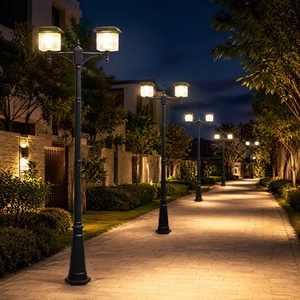 Lampadaire solaire LED à double tête, étanche IP65, en aluminium, pour jardin, 3,7 V, à intensité variable, éclairage de cour et de chemin - Product Image 1