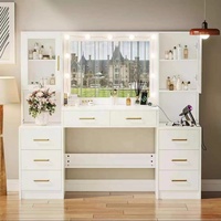 Table de maquillage multifonctionnelle moderne en bois massif, personnalisable, avec éclairage réglable et rechargeable pour chambre à coucher
