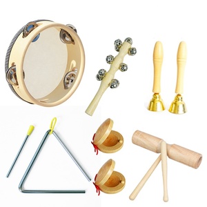 Ensemble d'instruments de percussion en bois en gros avec triangle, sonnette à main, castagnette et tube sonore pour l'éducation musicale et le jeu des enfants - Product Image 4