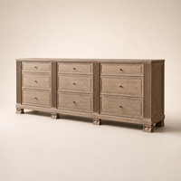 Commode à 9 tiroirs en bois massif artisanal, style moderne et luxueux, avec quincaillerie métallique, pour salon et chambre, décoration haut de gamme pour villa