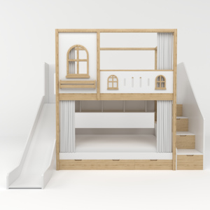 Letto a Castello <span class=keywords><strong>per</strong></span> Bambini con Scivolo e Scale con Vano Contenitore, Misura Queen, Arredamento <span class=keywords><strong>per</strong></span> <span class=keywords><strong>Camera</strong></span> da Letto con Mensola e Ringhiera - Product Image 3