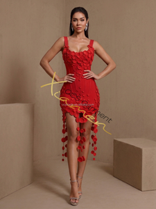 Robe de soirée moulante Ocstrade Fashion Design à fleurs 3D, mini-robe sans manches à franges, robe de <span class=keywords><strong>cocktail</strong></span> sexy unie pour femmes - Product Image 5