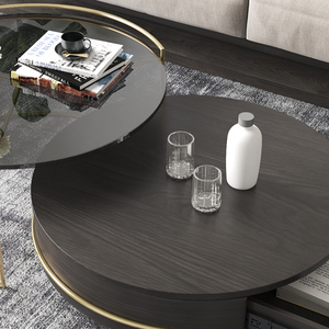 High Quality Light Luxury <strong>Black</strong> Stainless Steel Frame <strong>Round</strong> <strong>Side</strong> <strong>Table</strong> Modern Glass Center Coffee <strong>Table</strong> - Product Image 5