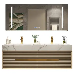 Mueble de baño de lujo ligero, lavabo de mano de roble pizarra, conjunto combinado de lavabo de baño