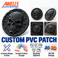 Patch PVC personnalisé AWELLS, motif crâne gothique sombre à texture craquelée et bordure à motif engrenage, pour vestes de motard et sacs à dos