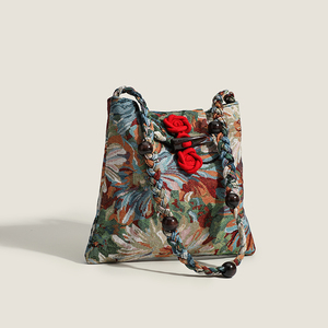 Sac fourre-tout en toile brodée de fleurs Tera Tapestry, vintage, rouge et vert, style Mary <span class=keywords><strong>Poppins</strong></span>, mode féminine toutes saisons - Product Image 3
