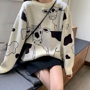 Sweter Sapi Malas Longgar Kasual Antik Sweter Wanita Korea Harajuku Pakaian Imut Kawaii Jepang untuk Wanita