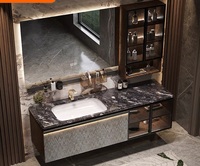 Kabinet Vanity Kamar Mandi Mewah dengan Cermin LED, Unit Vanity Gantung Dinding, Furnitur Kamar Mandi Modern untuk Rumah