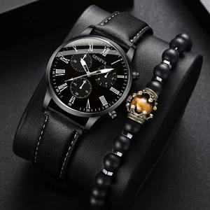 Geneva Trendyy Montre d'affaires décontractée à quartz pour hommes avec bracelet en œil de tigre et bracelet en cuir Ensemble de ceintures transfrontalières pour le commerce extérieur - Product Image 1
