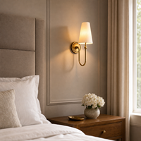 Applique Murale LED Dorée de Luxe Moderne, Style Nordique, Bras Courbé en U, Abat-jour en Tissu pour Chambre à Coucher, Chevet, Hôtel, Chambre d'Hôtes, Villa