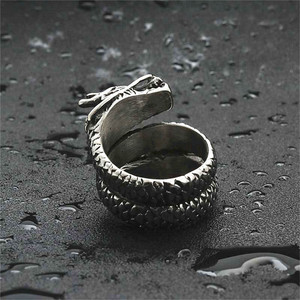 Men's Dragon <b>Ring</b> <b>Titanium</b> Steel Silver Retro Punk Style Animal Shape Jewelry Gift 26062 - Product Image 3