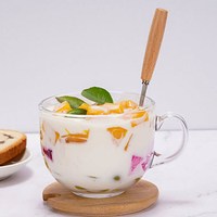 Mug à café en verre style industriel avec poignée pour petit-déjeuner, thé, lait, boisson, flocons d'avoine, yaourt, cappuccino, céréales, latte