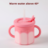 Vaso Infantil Termocrómico de Silicona Meitai con Doble Modo de Succión, Flujo Medio, Escala Visible, Base Antideslizante, Diseño de Dinosaurio