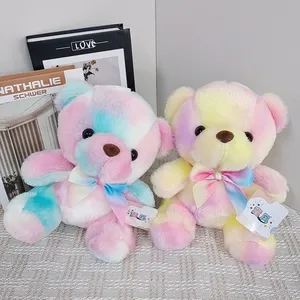 A06998 HOT SALE 21cm Tie-Dye Colorful Bear Teddy Bear With Bow Tie Plush Toys Wedding Decoration Soft Cute Baby