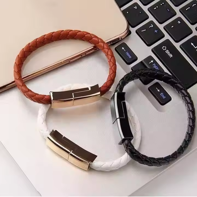 Fashion Wrist Bracelet Charger Cable Usb Leather Braided Bracelet Data Charger Bracelet for Fast Charging Type C USB Cable