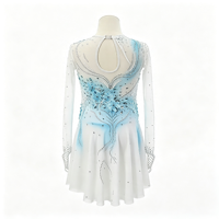 Robe de patinage et de danse pour enfants et adultes, dégradé blanc et bleu, maille transparente, manches longues, dos orné de strass floraux, pour spectacle de patinage artistique