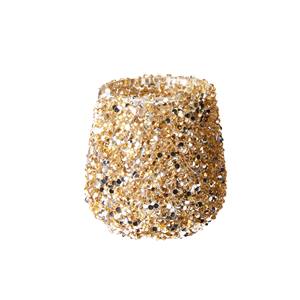 PORTA LUCES DE VIDRIO CON Cuentas/Diamantes de Imitación Dorados, Altura 8 cm - Product Image 1