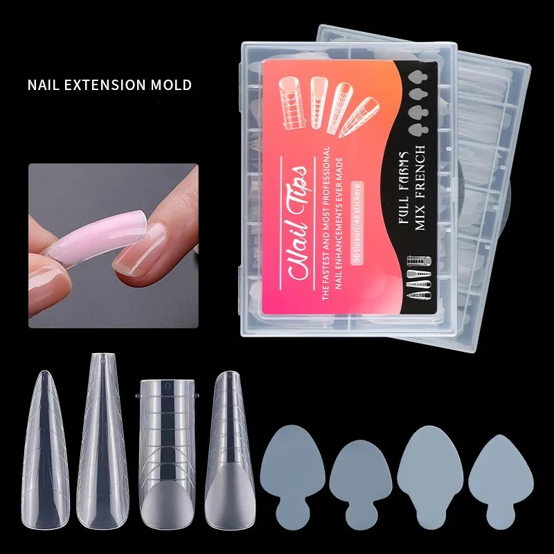 Nuovo personalizzato 96 pezzi UV Gel Nail Dual Tips Forms stampo per unghie in plastica con stampo adesivo in Silicone da 48 pezzi per unghie